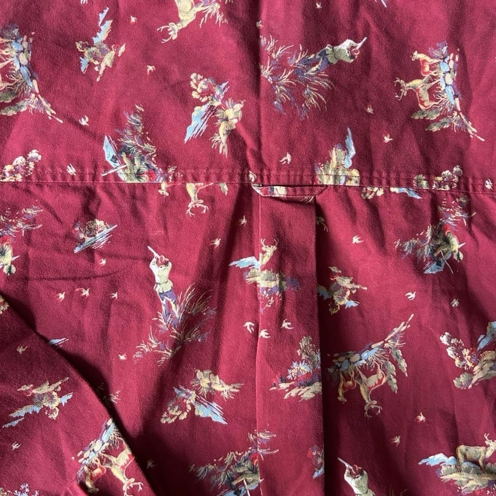 🦌Vintage 1990s Chaps Men’s Burgundy Deer Hunter Pattern | Sz Large |Button Down - Picture 8 of 8
